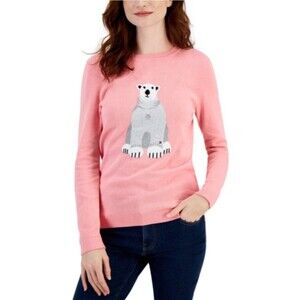 NWT Tommy Hilfiger Women's Snowflake Polar Bear Pink Long Sleeve Sweater Sz L